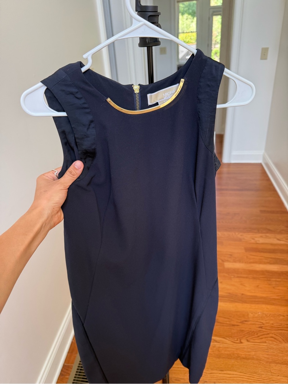 Michael Kors Navy Blue Sheath Dress with Gold Accent
